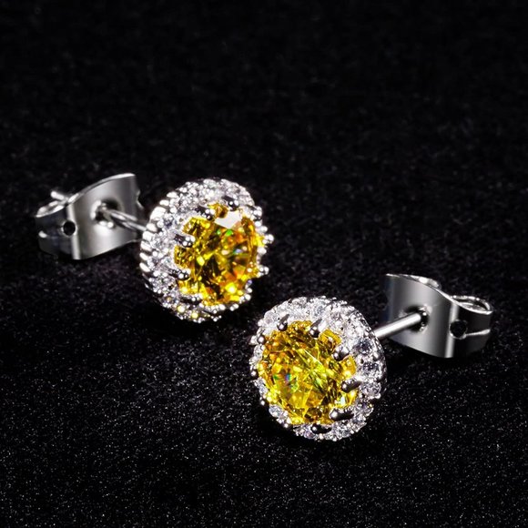 New Citrine/November Birthstone Stud Earrings Set, Copper Plated Cubic Z… - Picture 1 of 16